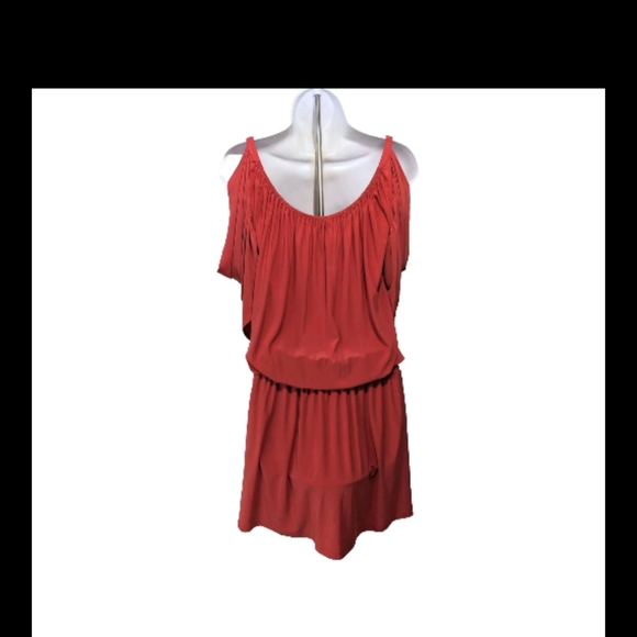 Boston Proper Blouson Dress M Slit Sleeve Orange Red - Picture 3 of 8